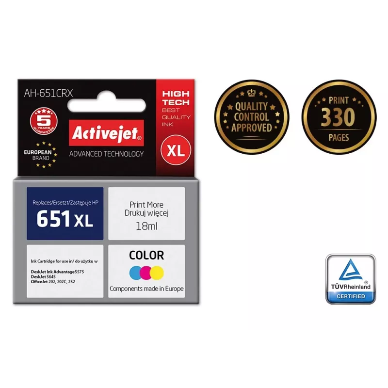 Activejet AH-651CRX Tinta (sustituto de HP 651 C2P11AE; Premium; 18 ml; color)