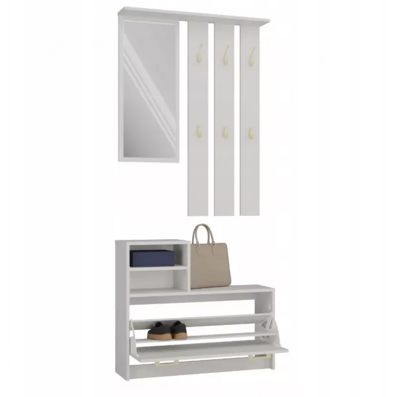 Armario recibidor Top e shop VERA crema GS1 — 1800×850×240 mm, puerta batiente, espejo, 1 balda, 6 ganchos