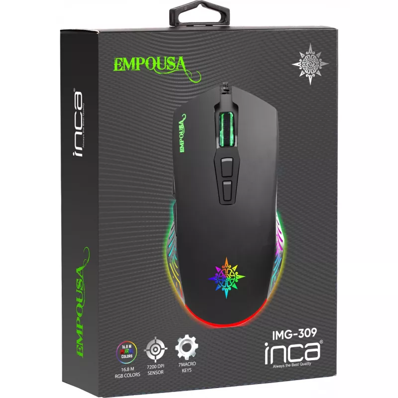 Ratón gaming INCA IMG-309 7200 DPI. RGB. 7 botones. USB. SW retail