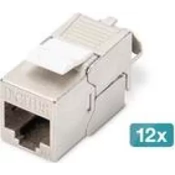 DIGITUS módulo Keystone CAT 6A apantallado, sin herramientas, RJ-45, plano, plateado — pack de 12