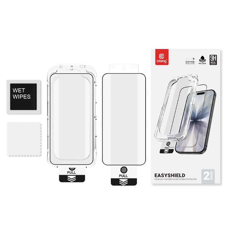 Crong EasyShield CRGES2PIP1769P protector de pantalla de cristal templado, pack de 2 con aplicador para iPhone 17 Pro Max / 16 Pro Max