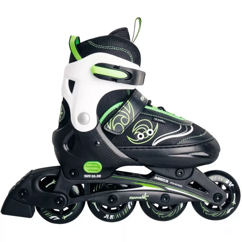 Patines en línea Muuwmi 682 talla ajustable 33–36 verde/negro con set de protecciones