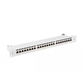 Patch panel 1U LANBERG PPS7-1024-S – 24 puertos, Cat7, F/UTP, metal, 1U (445×102×44,5 mm)