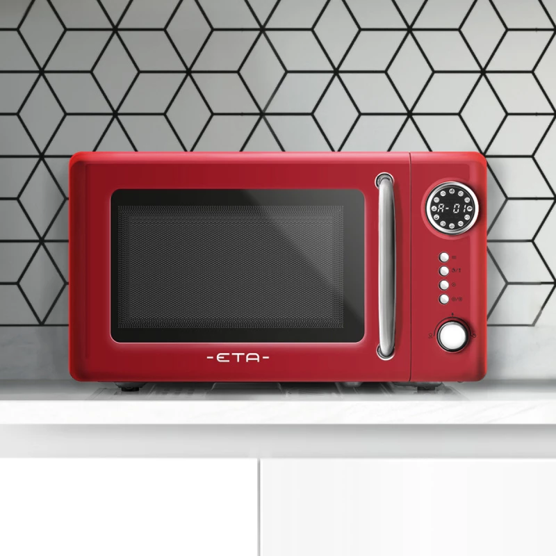Microondas de encimera ETA Storio Rojo Solo – 20 L, 700 W, 5 niveles de potencia, plato giratorio de 245 mm