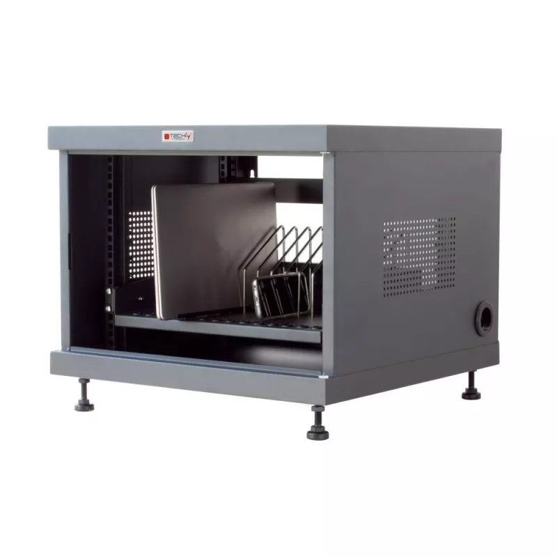 Estante organizador de cables TECHLY 367652 con fijación adhesiva 3M, acero, 550×550×410 mm, negro