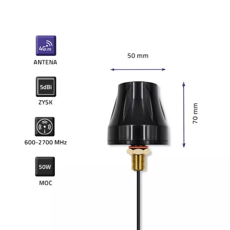 Antena 4G-LTE omnidireccional QOLTEC 57037, doble polarización, ganancia 5 dBi