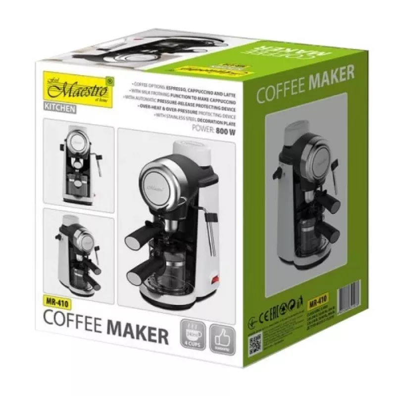 Maestro MR-410 cafetera espresso con espumador de leche, 800 W, 3,5 bar, depósito de agua de 240 ml