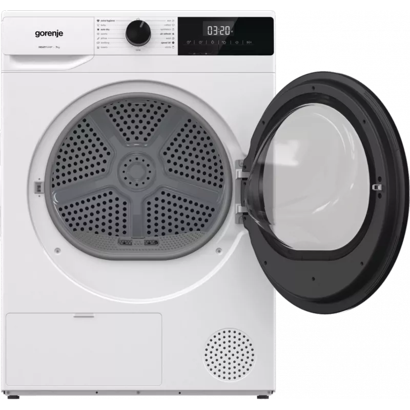 Secadora Gorenje | D2HNE7E | Clase de eficiencia energética E | Carga frontal | 7 kg | Bomba de calor | LED | Profundidad 51 cm | Blanca