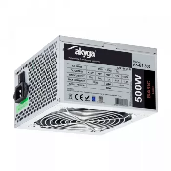 Fuente de alimentación ATX Akyga Basic AK-B1-500 500 W, ventilador de 120 mm, PFC pasivo, gris