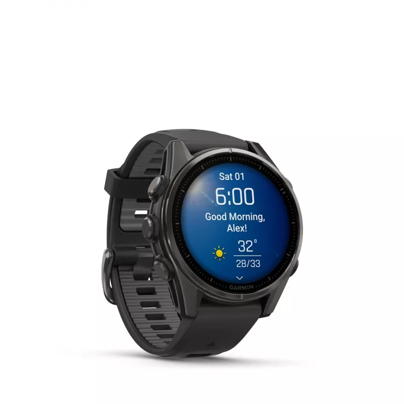 Garmin fenix 8 AMOLED Sapphire 43 mm reloj inteligente GPS, pantalla táctil de 3,3 cm (1,3") 416 x 416, Wi-Fi, titanio Carbon Grey DLC, correa de silicona Black/Pebble Grey, negro