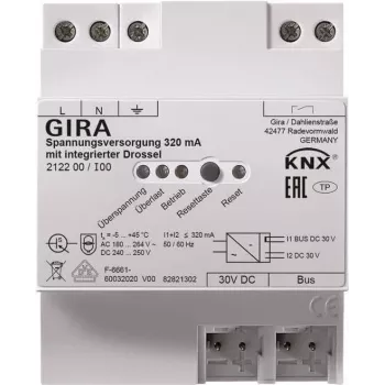 Fuente de alimentación Gira KNX 320 mA con inductancia REG 212200 para instalaciones KNX