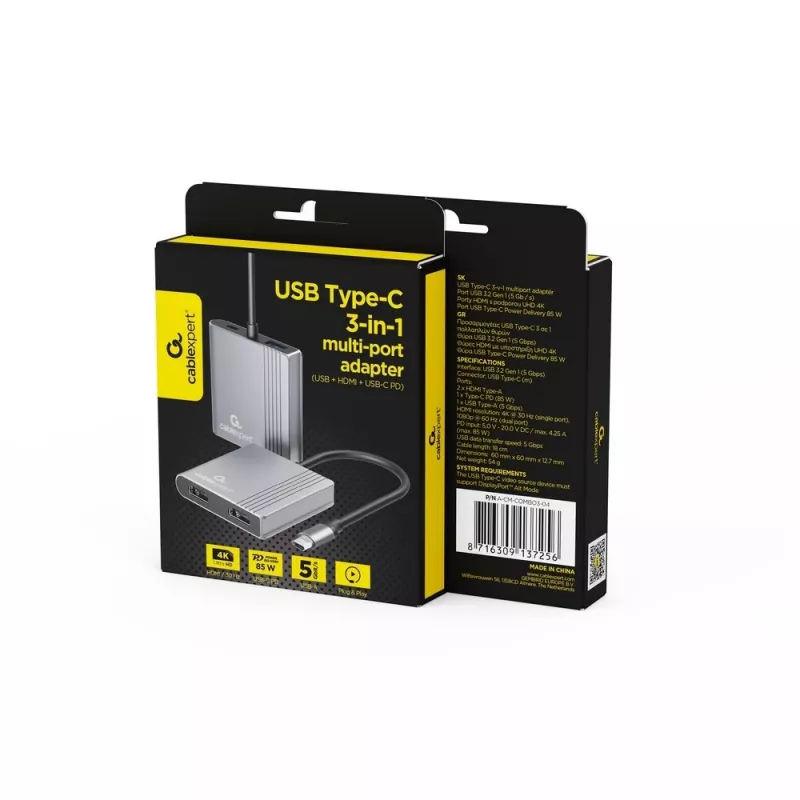 ADAPTADOR I/O USB-C A HDMI/USB3/3-IN-1 A-CM-COMBO3-04 GEMBIRD