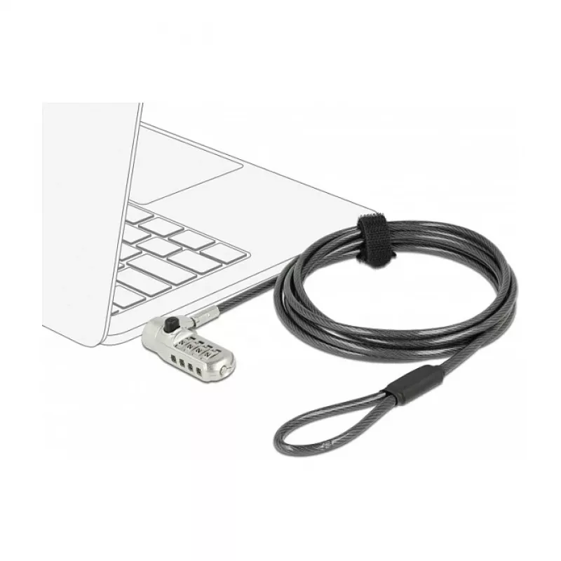 DeLOCK Navilock 20677 cable de seguridad para portátil con 3 cabezales de bloqueo y cierre de combinación para Kensington, Noble Wedge y Nano Slot