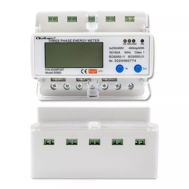 Contador de energía trifásico QOLTEC 50883 Wi‑Fi 400V con pantalla LCD