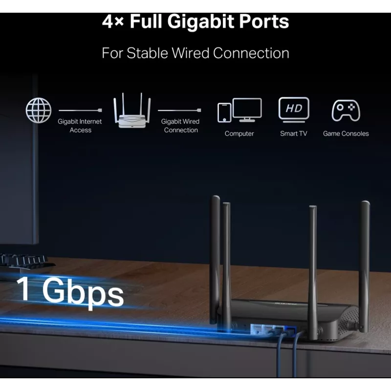 Router de sobremesa MERCUSYS MR25BE EasyMesh Wi‑Fi 7 dual‑band 2,4/5 GHz, 3600 Mbit/s, 3× Gigabit-LAN, 4 antenas externas