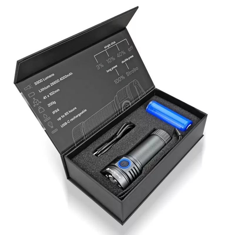 Linterna LED everActive LUMINATO R FL-3300R – 3300 lúmenes, recargable