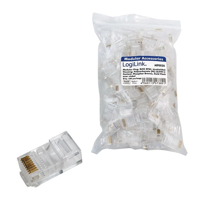 Conector macho RJ45 LogiLink MP0020 transparente