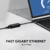 Adaptador Ethernet Aukey CB-A30 USB‑C a Gigabit RJ45 10/100/1000 Mbps, USB 3.0, aluminio, indicadores LED