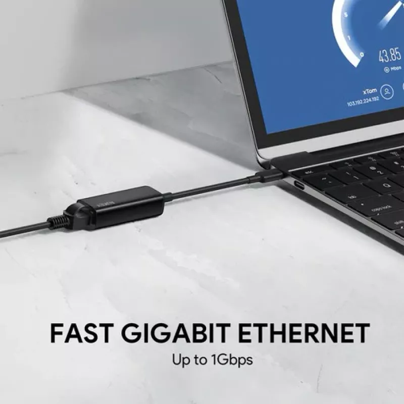 Adaptador Ethernet Aukey CB-A30 USB‑C a Gigabit RJ45 10/100/1000 Mbps, USB 3.0, aluminio, indicadores LED