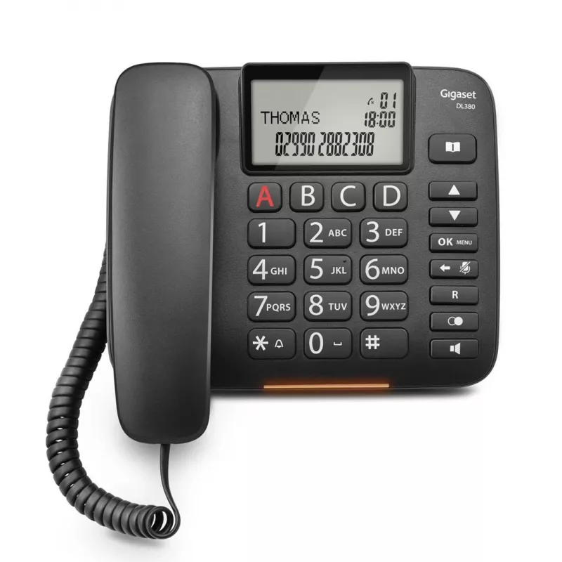 Teléfono analógico Gigaset DL380 con identificación de llamadas, auricular con cable, negro