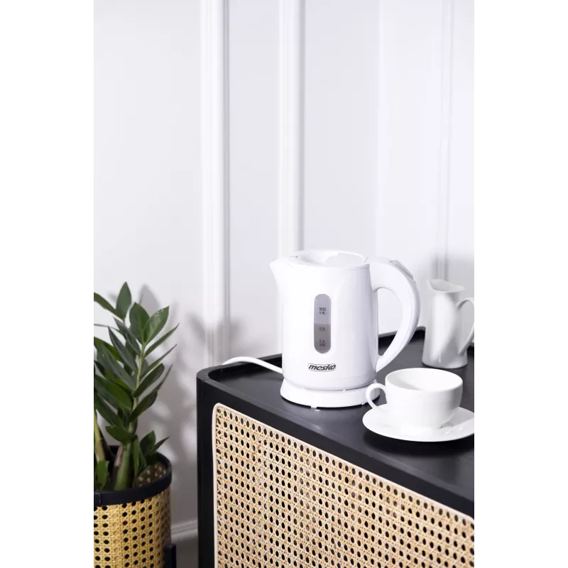 Mesko Hervidor de agua | MS 1376 | Eléctrico | 850 W | 0,8 L | Plástico | Base giratoria 360° | Blanco