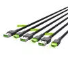 Green Cell GC Ray KABGCSET01 juego de cables USB-A a USB-C, 3 uds. (30 cm, 120 cm, 200 cm), LED verde, carga rápida QC 3.0, negro