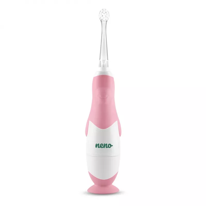 Cepillo de dientes eléctrico neno Denti rosa para niños — vibratorio, cerdas suaves, pila AAA, temporizador de 2 minutos