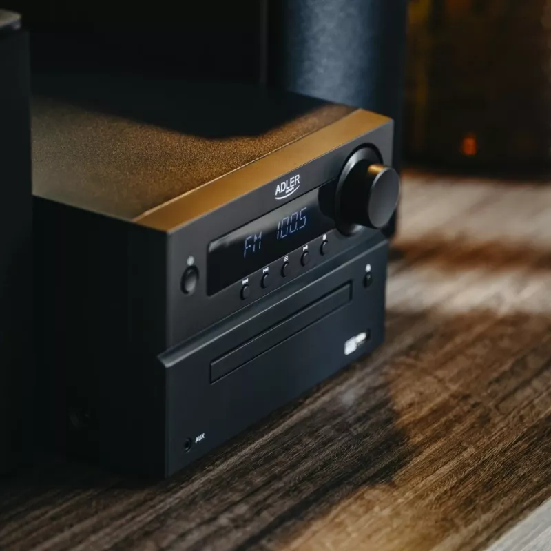 Minicadena estéreo Hi‑Fi Adler AD 1917 — Bluetooth V5.3, CD/USB/MP3, 2×25 W RMS, sintonizador FM, ecualizador de 4 bandas, AUX, negro