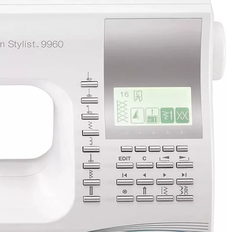 Máquina de coser SINGER Quantum Stylist 9960 — 600 puntadas, 13 programas automáticos de ojal, sistema de brazo libre
