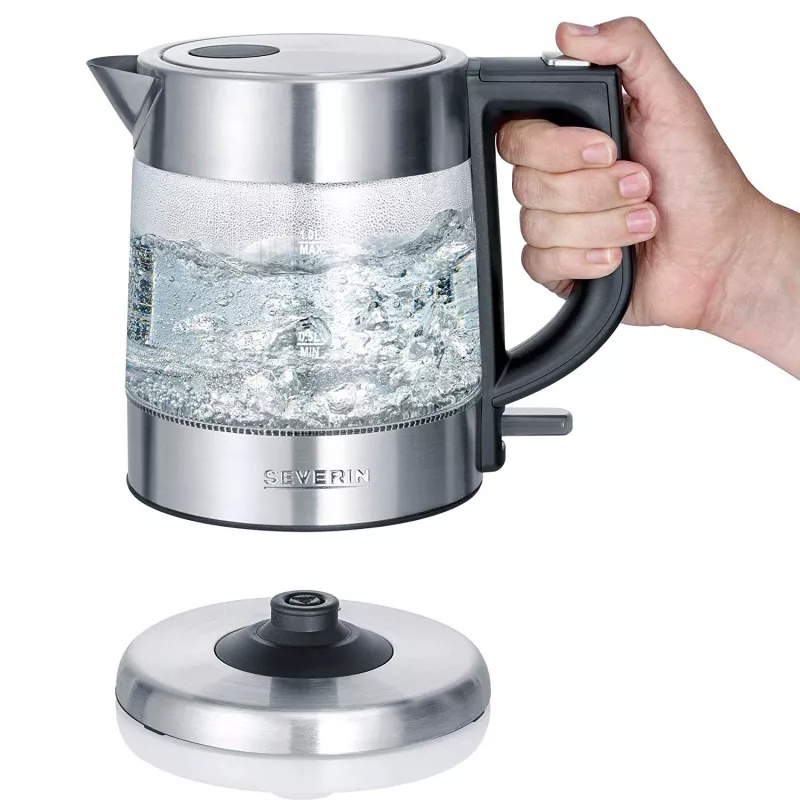 Severin WK 3468 Hervidor de agua 1 L 2200 W Negro, Acero inoxidable, Transparente