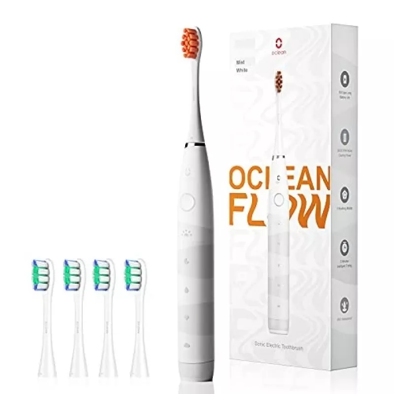 Cepillo de dientes sónico OCLEAN FLOW Adultos — a pilas, modo blanqueamiento, temporizador integrado, velocidad ajustable, 255 mm de altura, blanco, 0,13 kg, 1 mango + 1 cabezal de cepillo