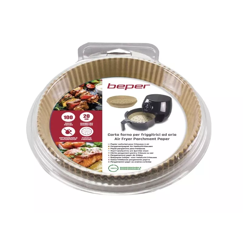 Beper C103ACC001 bandejas de papel de horno para freidora de aire, 20 cm, 100 uds.