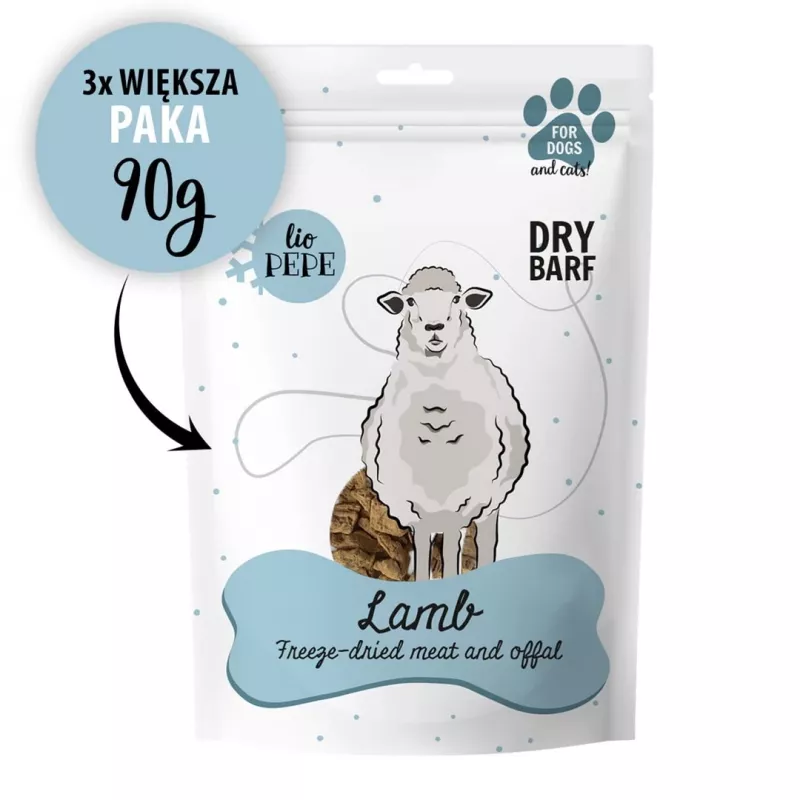 Premios de cordero liofilizados para perros PAKA ZWIERZAKA Lio Pepe Lamb XL 90 g — un solo ingrediente, trozos XL