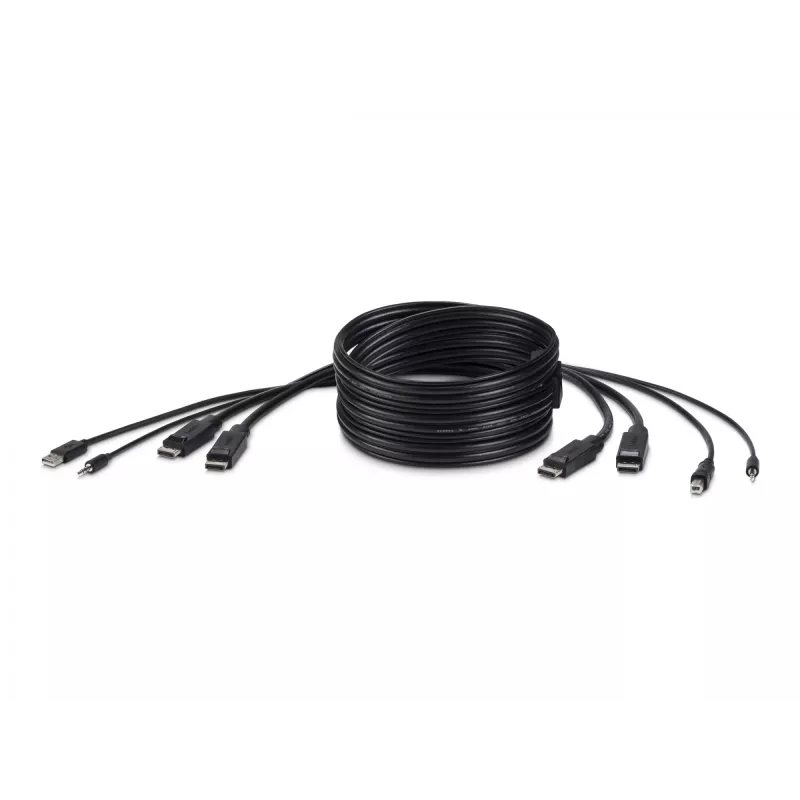 Cable combo KVM seguro Belkin - cable de teclado / vídeo / ratón / audio - USB, conector mini, DisplayPort (M) a conector jack mini estéreo, USB Type-