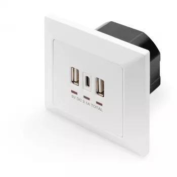 DIGITUS DA-70618 - salida USB - USB, USB Type C - 2 puertos USB, 1 conector hembra USB-C - 3,1 A - RAL 9003, blanco señal