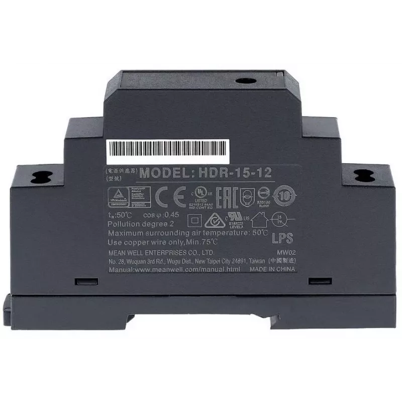 Meanwell MW HDR-15-24 – Fuente de alimentación conmutada para carril DIN 15,2 W 24 V 0,63 A