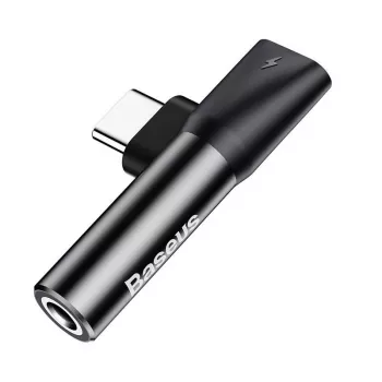 Adaptador de audio Baseus USB-C a minijack 3,5 mm + USB-C (negro)