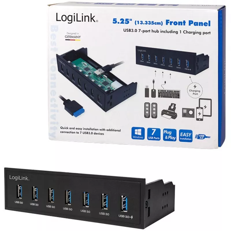 LogiLink concentrador USB 3.0, 7 puertos 5,25