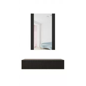 Tocador con espejo cama meble PAFOS 80×41,6×100 cm, marco de MDF, 1 cajón, negro mate