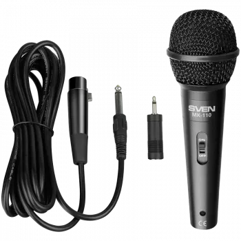 Micrófono SVEN MK-110 (cableado, dinámico, metal, cable 4,0 m, jack 6,3 / 3,5 mm, negro)