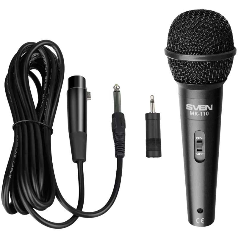 Micrófono SVEN MK-110 (cableado, dinámico, metal, cable 4,0 m, jack 6,3 / 3,5 mm, negro)