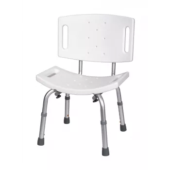 Silla de ducha con respaldo ActionMed KP500AM — ayuda de asiento ajustable de aluminio de 4 patas, patas antideslizantes, carga máxima 120 kg