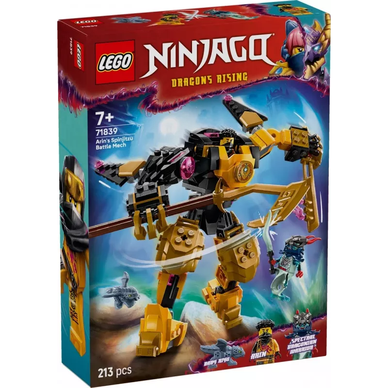 Set de construcción LEGO NINJAGO 71839 Mech de combate Spinjitzu de Arin, 213 piezas, 2 minifiguras, altura 160 mm