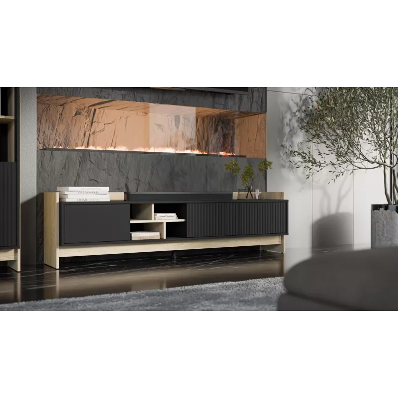 Mueble RTV Cama PORTO 3D 190x38x50 roble/negro