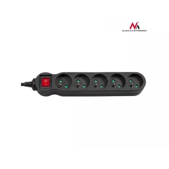 Cable alargador MACLEAN MCE185 — cable de 5 m, 5 tomas Type F, interior, negro