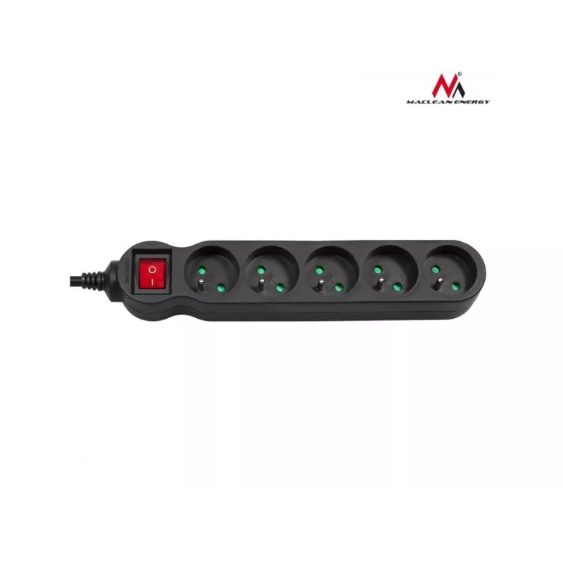Cable alargador MACLEAN MCE185 — cable de 5 m, 5 tomas tipo F, interior, negro