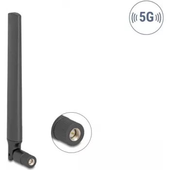 Antena omnidireccional 3,3–5,0 GHz DELOCK conector macho SMA 4,7 dBi con articulación inclinable, negra