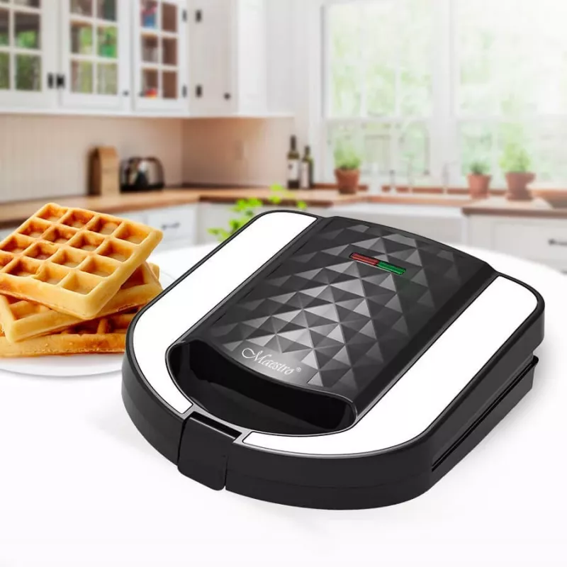 Tostadora sandwichera Maestro MR-709 3en1 750W — prensa para sándwiches, placas de parrilla y gofres, blanca