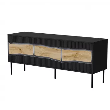 Mueble TV cama meble INSERTO 3D 143,5x40x61,5 cm negro con LED, parte superior de aglomerado