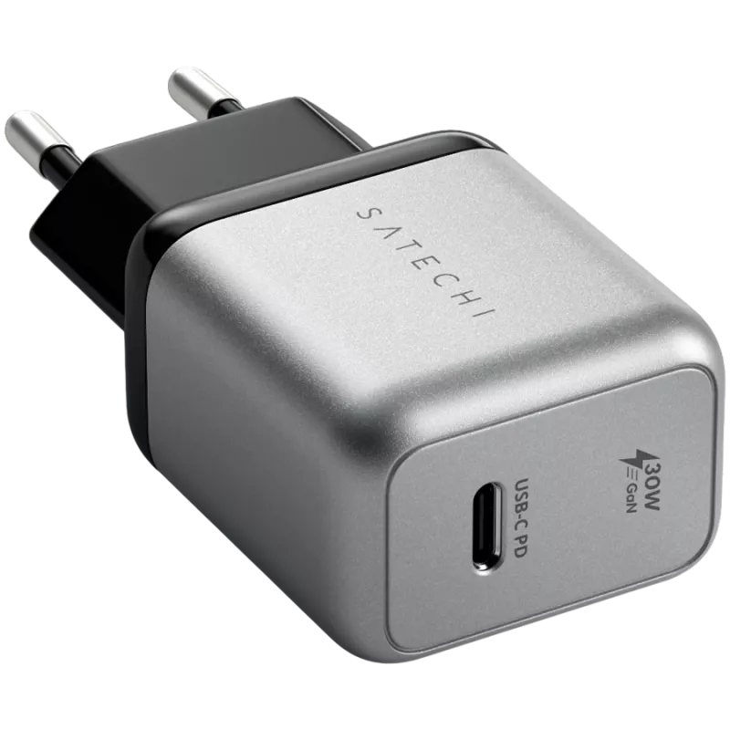 Cargador para dispositivos móviles Satechi ST-UC30WCM-EU — cargador universal de CA para interior con 1× USB-C, Negro/Plateado